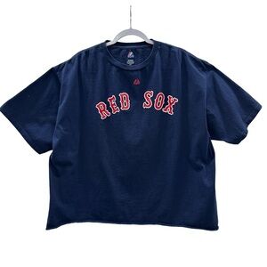 Majestic Red Sox Crop T-Shirt 2XL Navy Red Crewneck Short Sleeve Cotton Baseball